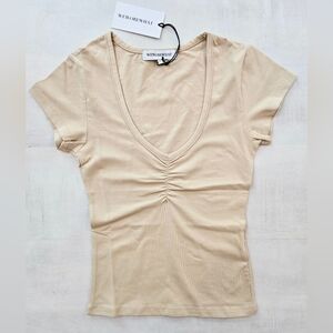WeWoreWhat Beige Cap Sleeve Fitted Ruched Tee, Size XS, NWT